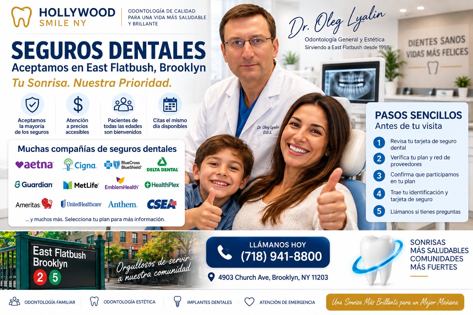 Seguros dentales aceptados en East Flatbush, Brooklyn at Hollywood Smile NY